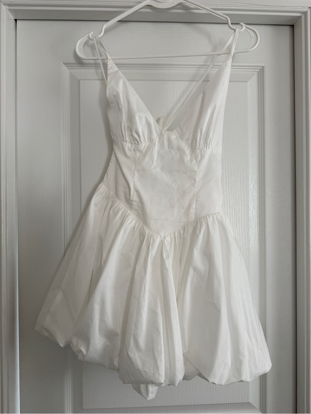 White Spaghetti-Strap Fit & Flare Dress with bubble hem